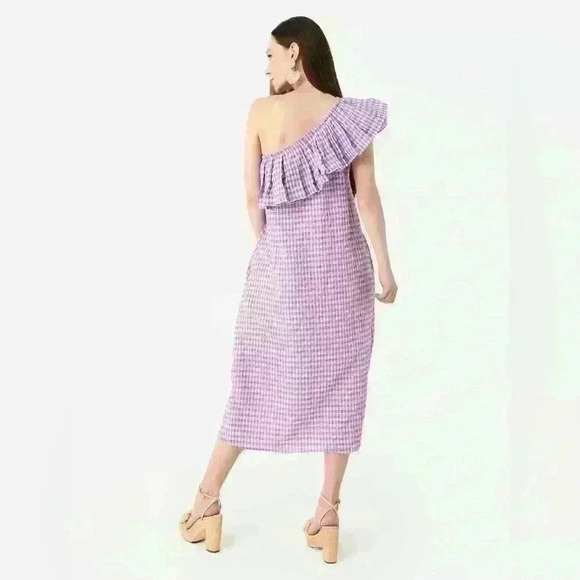 NEVER A WALLFLOWER Women's One-Shoulder MIDI Dress Purple Gingham Checkered Med - Picture 3 of 9